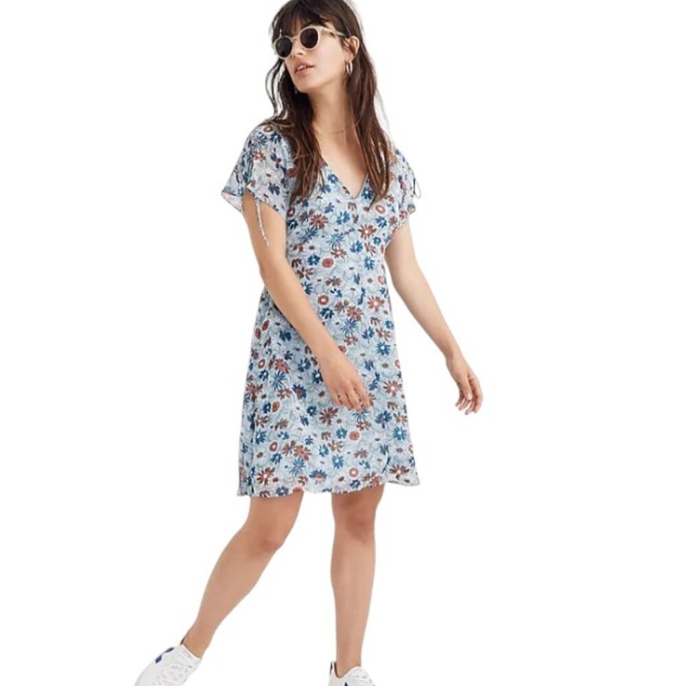 Madewell Flutter Sleeve Open-Back Mini Dress In W… - image 1